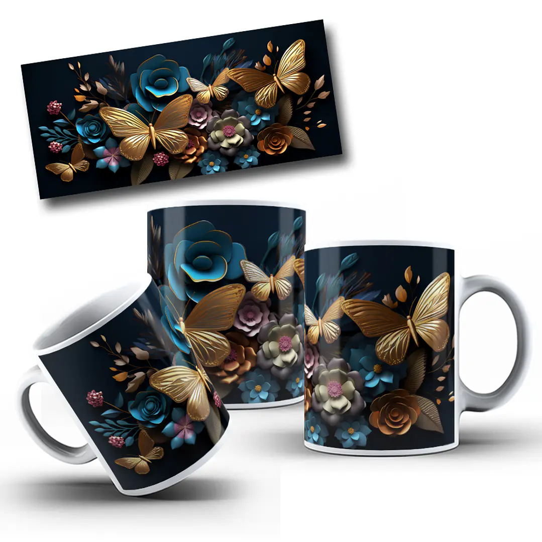 12 Artes para Caneca Borboleta 3d Arquivo em Jpg 10