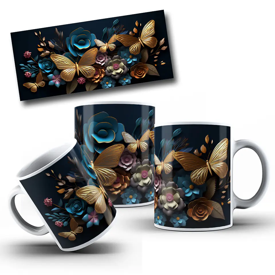 12 Artes para Caneca Borboleta 3d Arquivo em Jpg 10