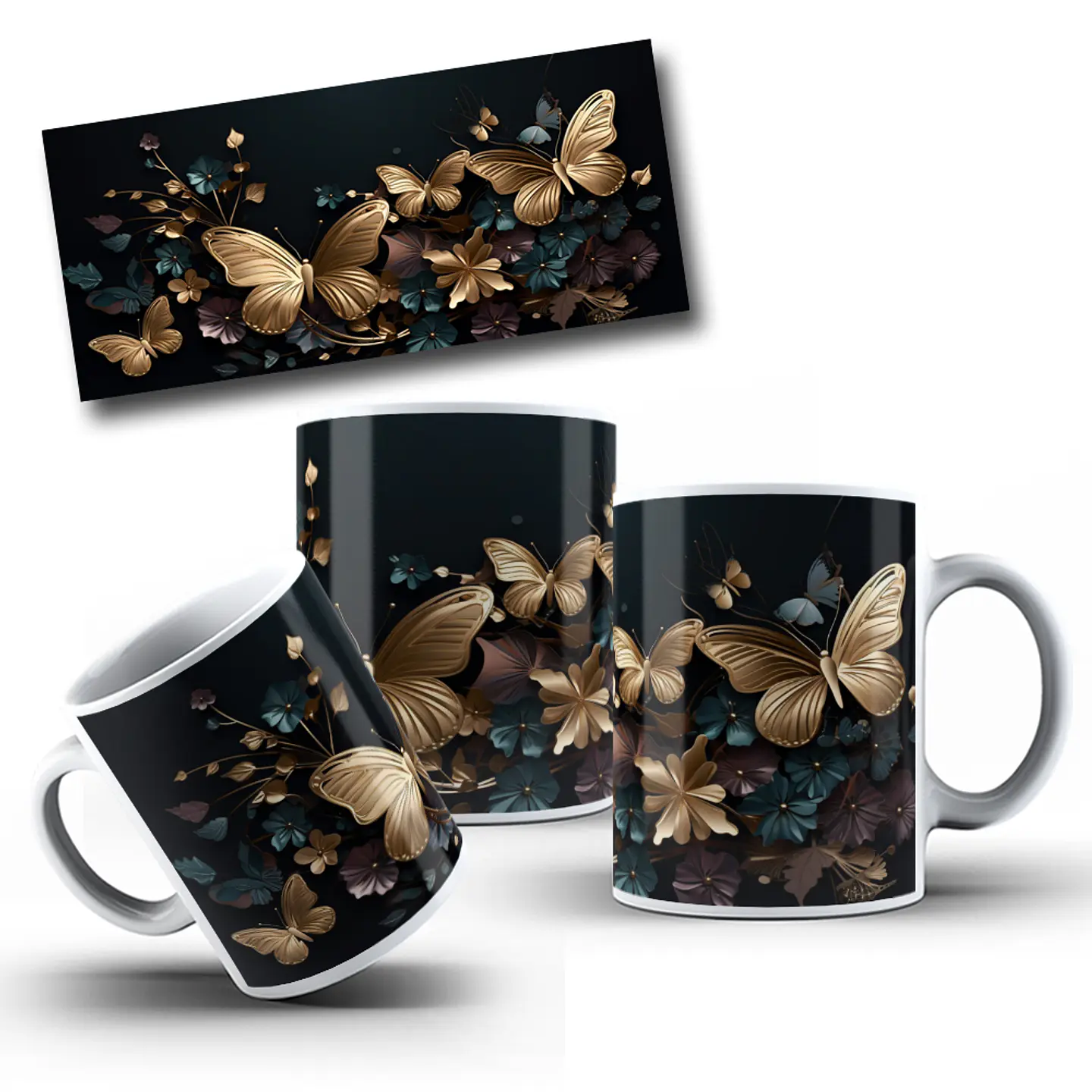 12 Artes para Caneca Borboleta 3d Arquivo em Jpg 11