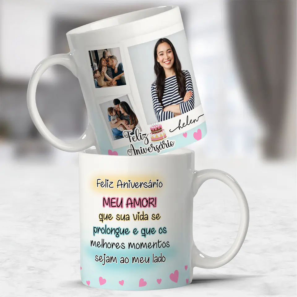 10 Artes para Caneca Feliz Aniversário com Foto Arquivo Editável  2