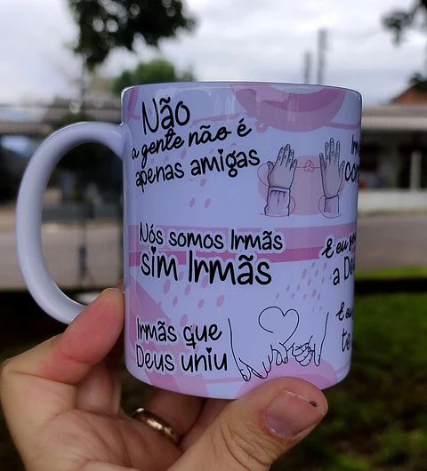 2 Artes Caneca Amigas Não a gente não é apenas amigas, nós somos irmãs Rosa e Azul Arquivo Editável