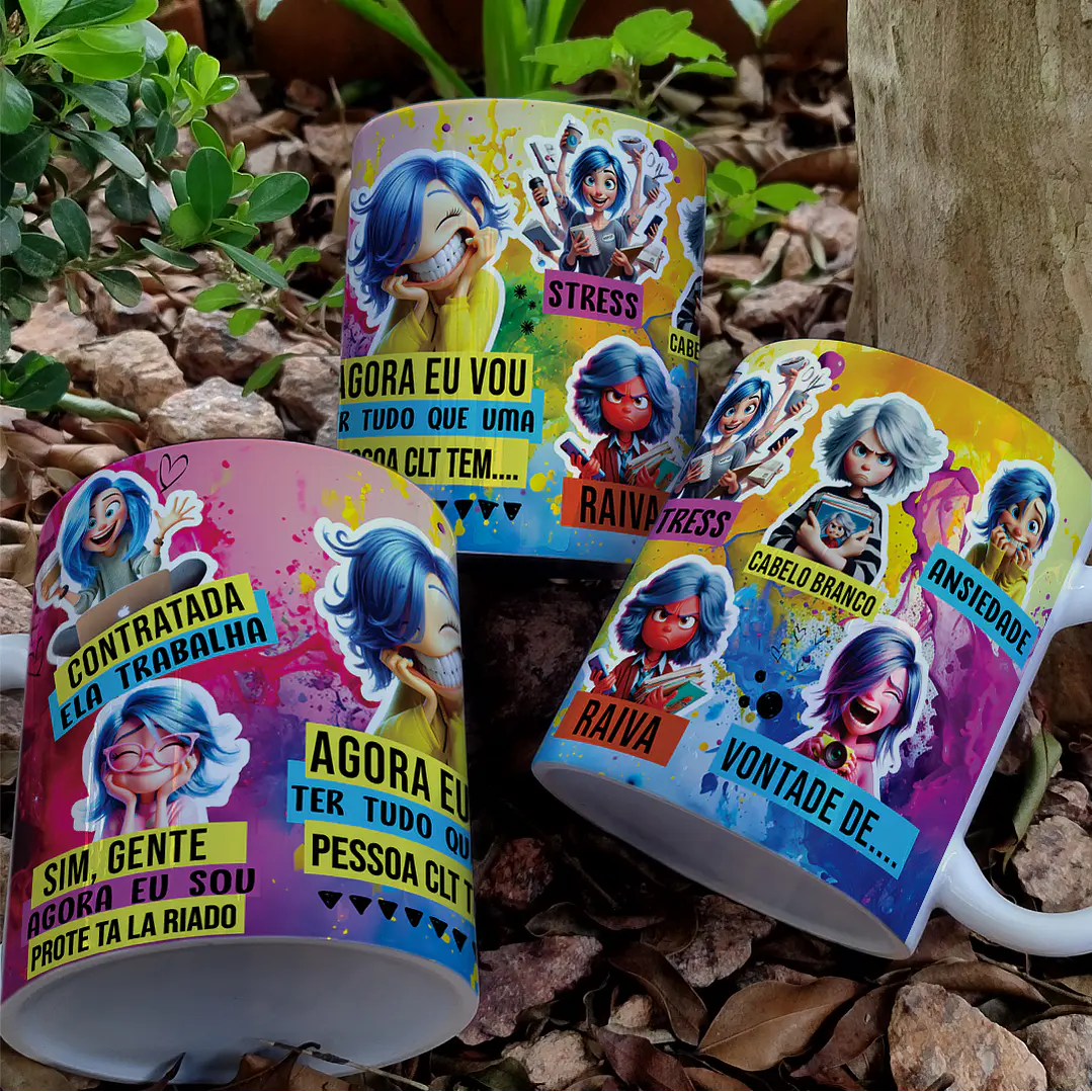 2 Artes Caneca Divertidamente CLT Emoções Arquivo em Jpg 2