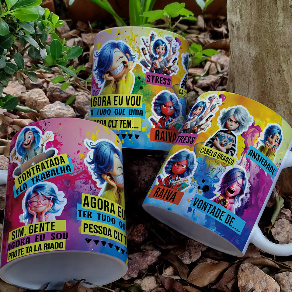 2 Artes Caneca Divertidamente CLT Emoções Arquivo em Jpg 2