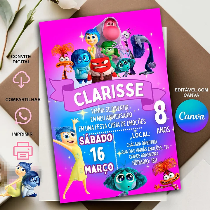 3 Artes Caneca Convites Divertidamente 2 Emoções Arquivo em Canva 1