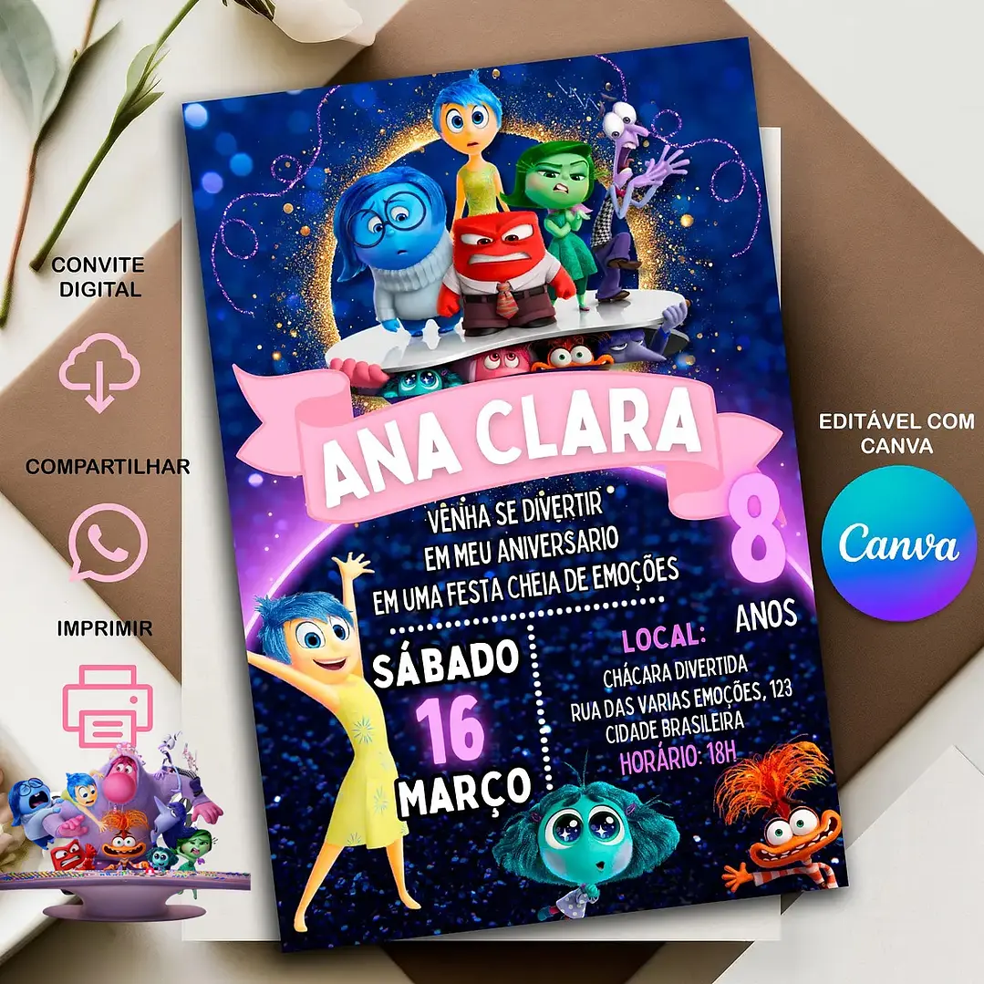 3 Artes Caneca Convites Divertidamente 2 Emoções Arquivo em Canva 2