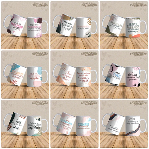 19 Artes Caneca Frases Positivas Arquivo Editável