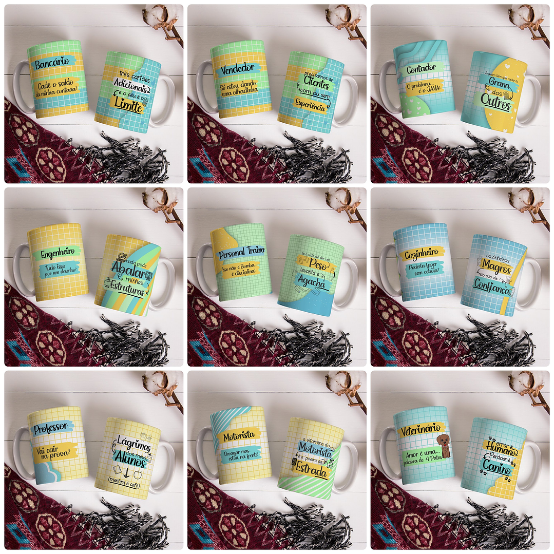 40 Artes Caneca Profissões Femininas e Masculino Arquivo Editável 2