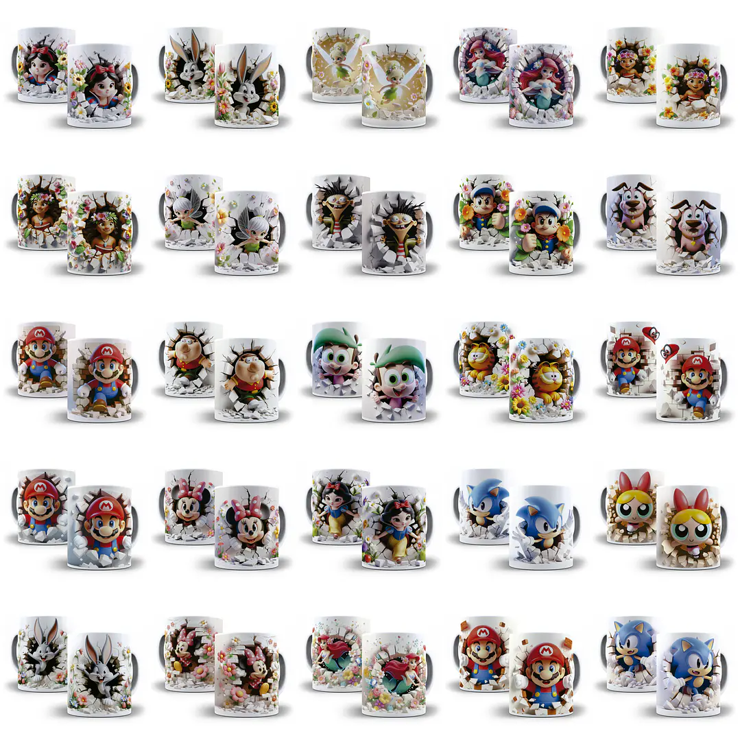 54 Artes Caneca Personagens 3d Arquivo em Jpg  3