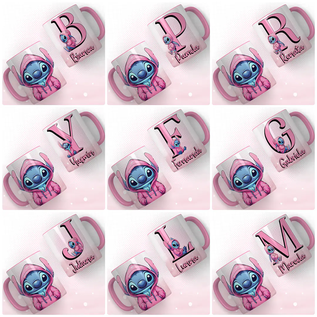 Artes para Caneca Alfabeto Stitch Rosa e Azul Arquivo em Png 1