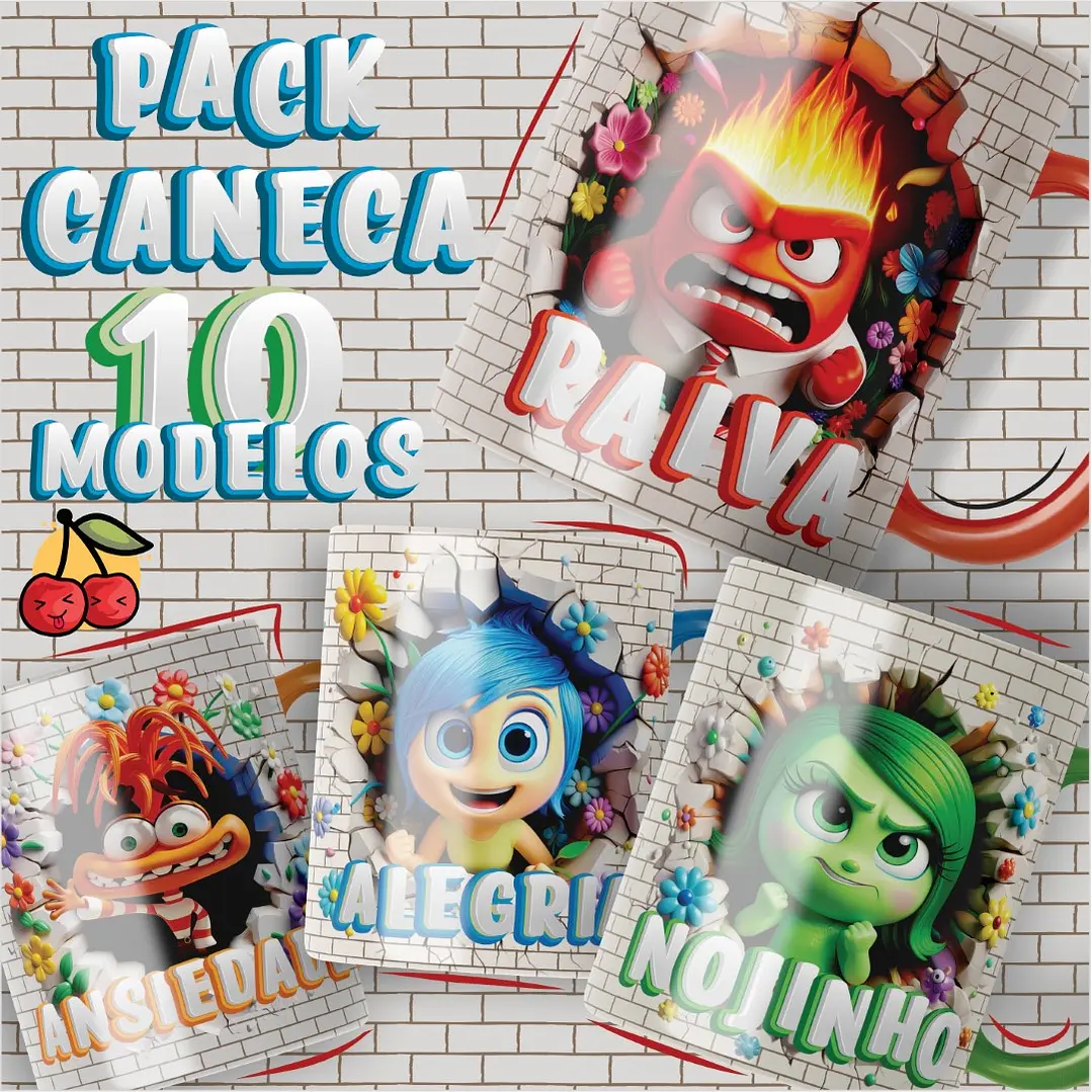 10 Artes para Caneca Divertidamente 3d Arquivo em Png 1