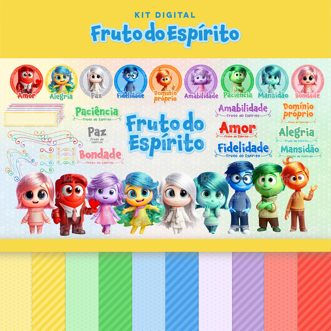 Kit Digital Divertidamente Fruto do Espirito em Png 1