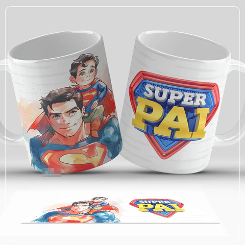 8 Artes para Caneca Dia dos Pais Super Pai Aquarelado Arquivo em Jpg