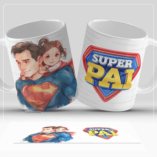 8 Artes para Caneca Dia dos Pais Super Pai Aquarelado Arquivo em Jpg