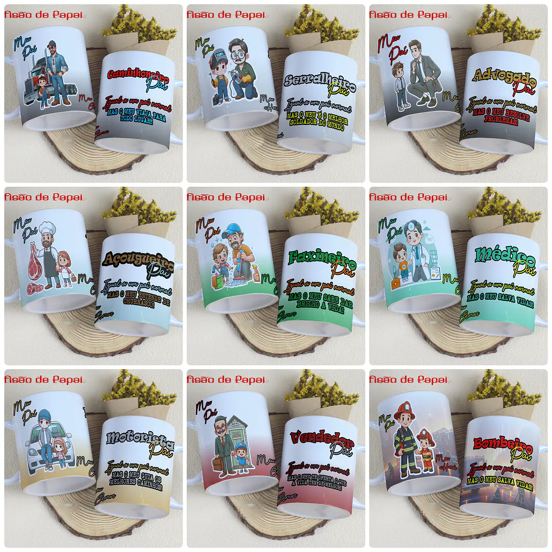 27 Artes para Caneca e Camisa Dia dos Pais Profissões Arquivo Editável  1