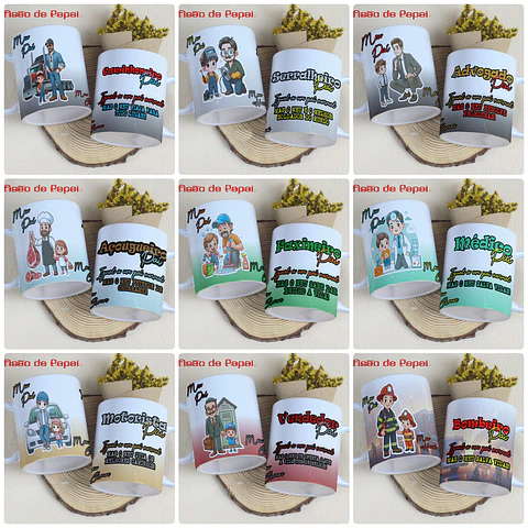 27 Artes para Caneca e Camisa Dia dos Pais Profissões Arquivo Editável 