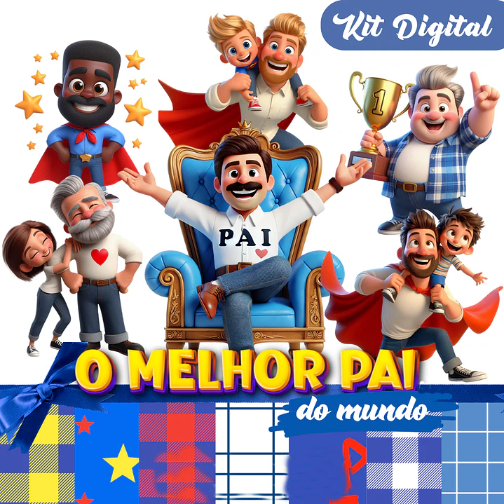 Kit Digital Dia dos Pais Melhor Pai do Mundo em Png 1