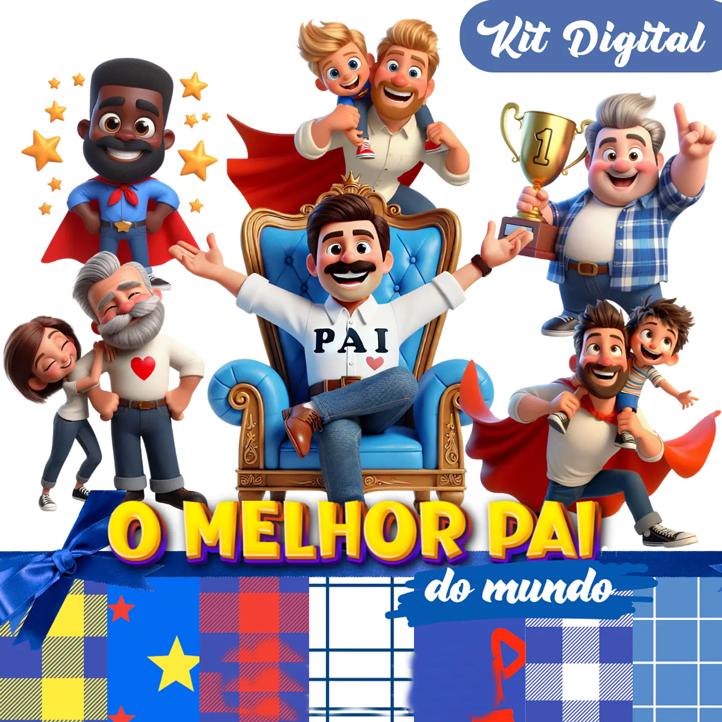 Kit Digital Dia dos Pais Melhor Pai do Mundo em Png 1