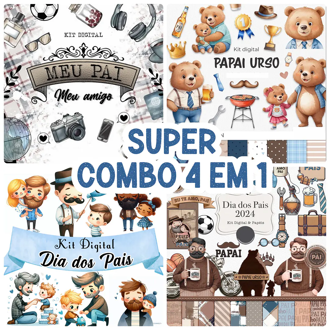 Combo 4 em 1 Kit Digital Dia dos Pais Lançamento em Png 1