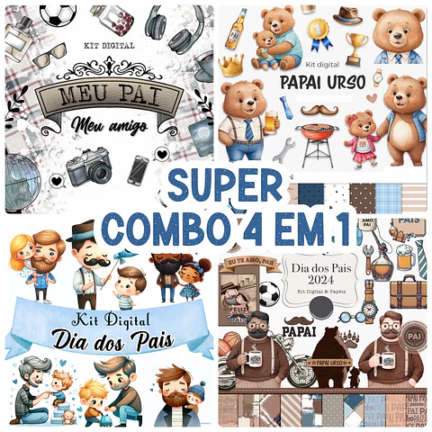 Combo 4 em 1 Kit Digital Dia dos Pais Lançamento em Png