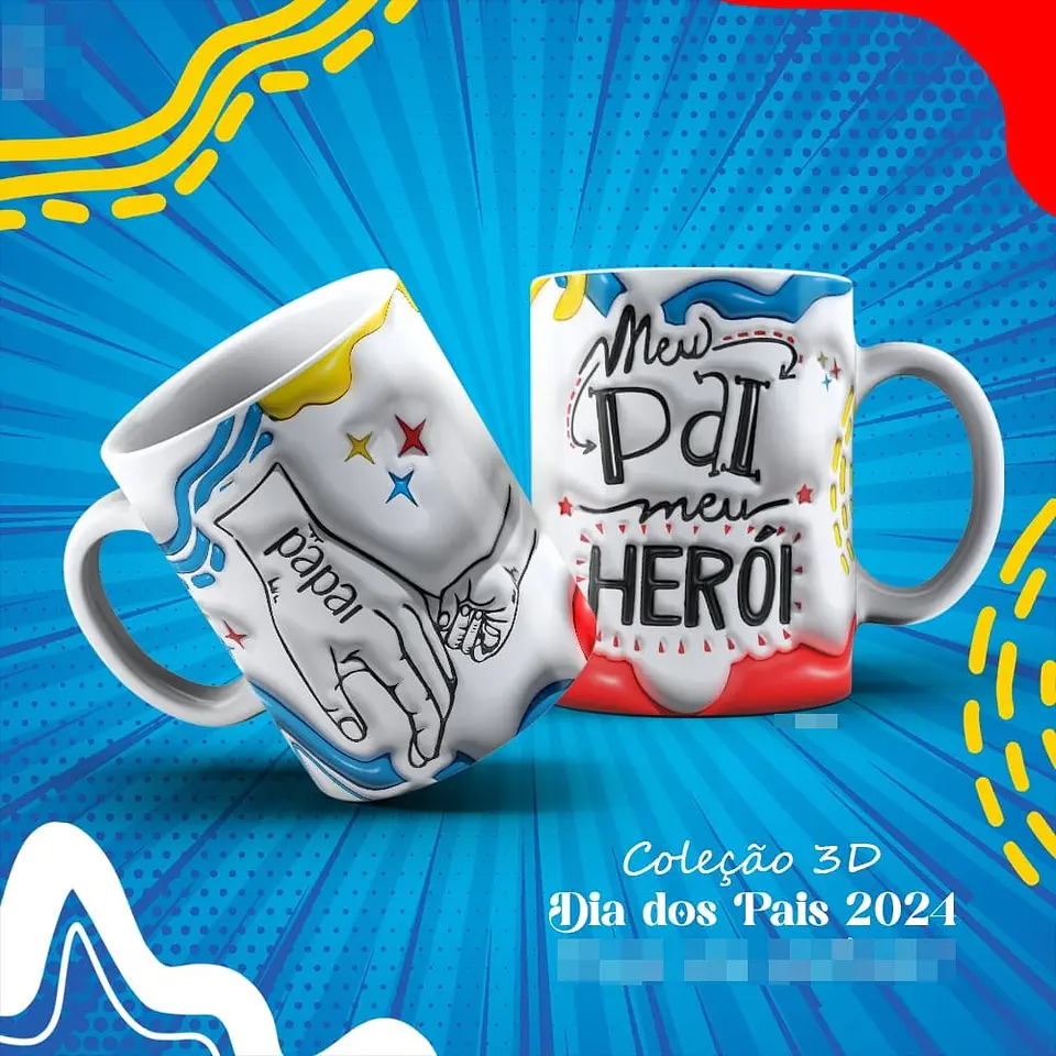 4 Artes para Caneca Dia dos Pais Meu Herói 3d Arquivo em Jpg  3