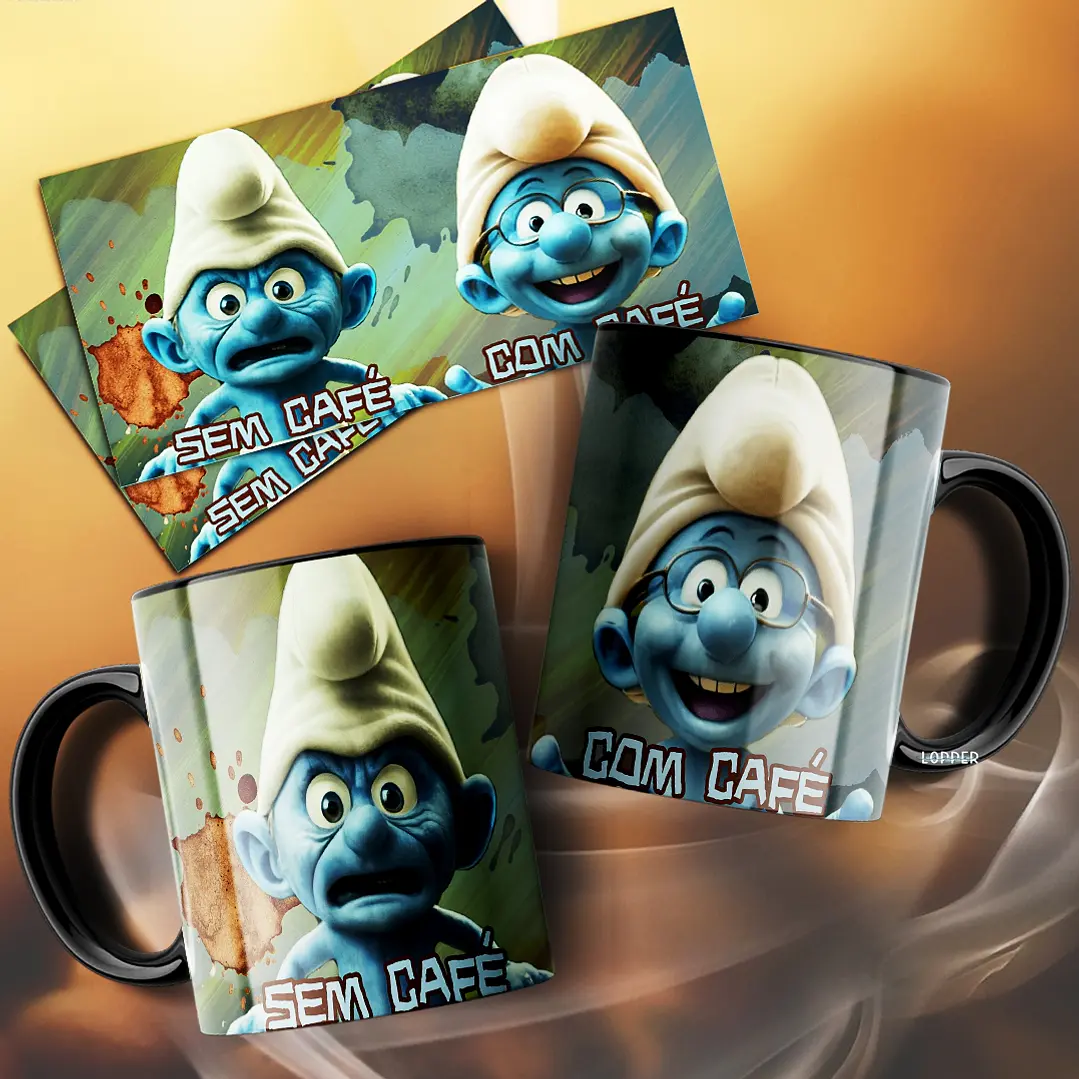 10 Artes para Caneca Com Café e Sem Café Personagens Arquivo Editável  3