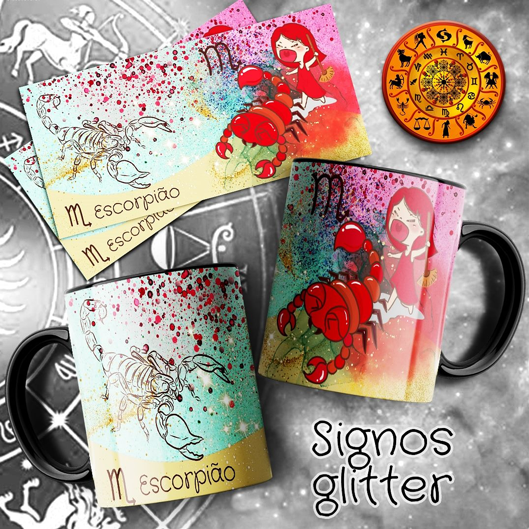 12 Artes para Caneca Signos Glitter Arquivo em Jpg  6