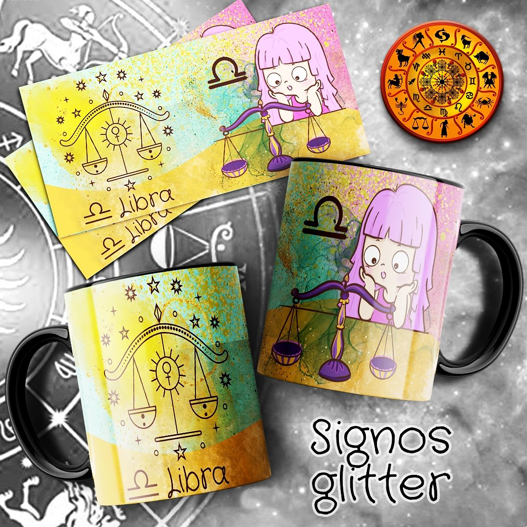 12 Artes para Caneca Signos Glitter Arquivo em Jpg  9