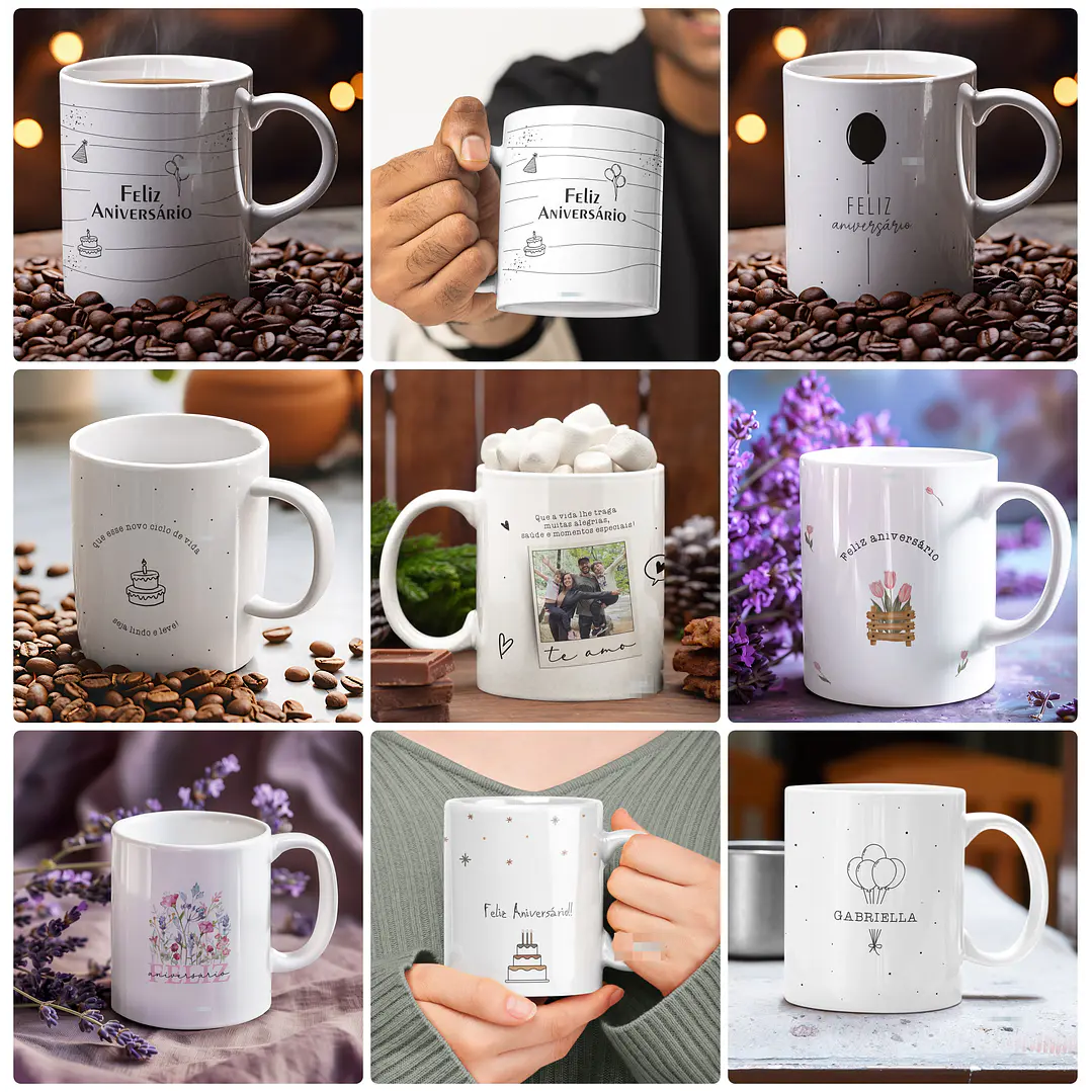 19 Artes para Caneca Aniversário Arquivo Editável 1