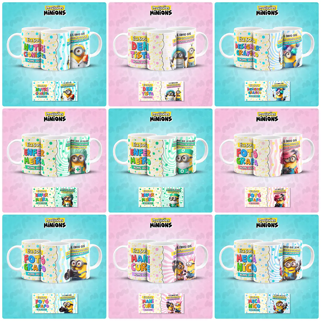 38 Artes para Caneca Minions Profissões Arquivo em Jpg   1