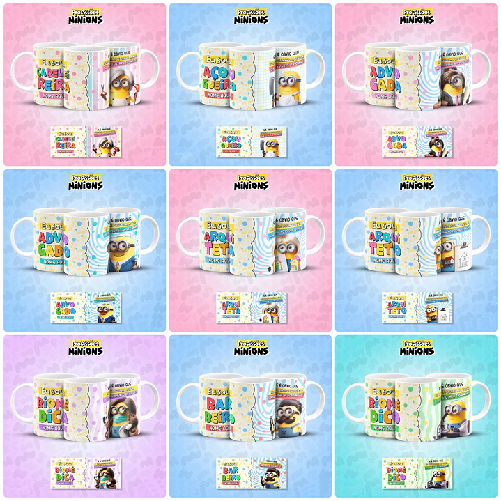 38 Artes para Caneca Minions Profissões Arquivo em Jpg   4