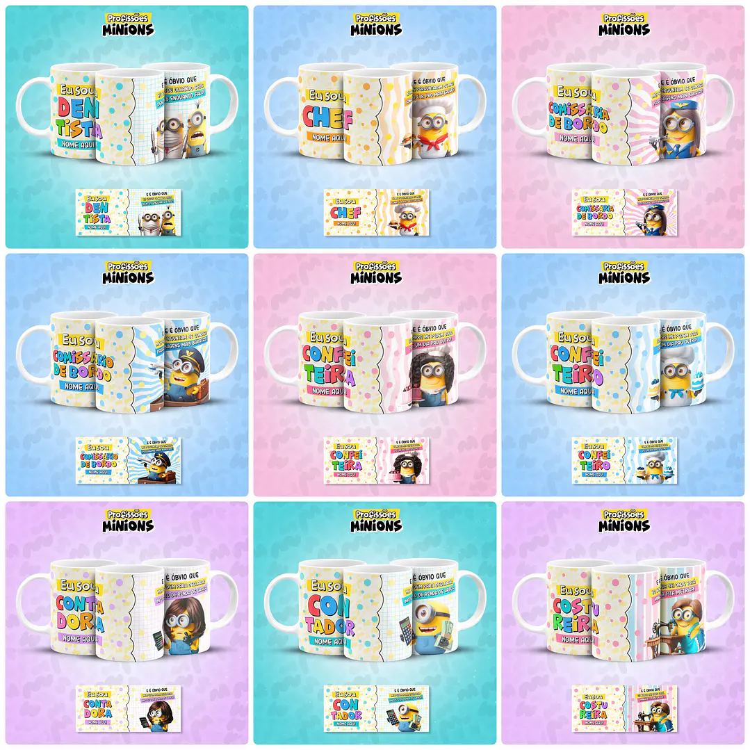 38 Artes para Caneca Minions Profissões Arquivo em Jpg   2