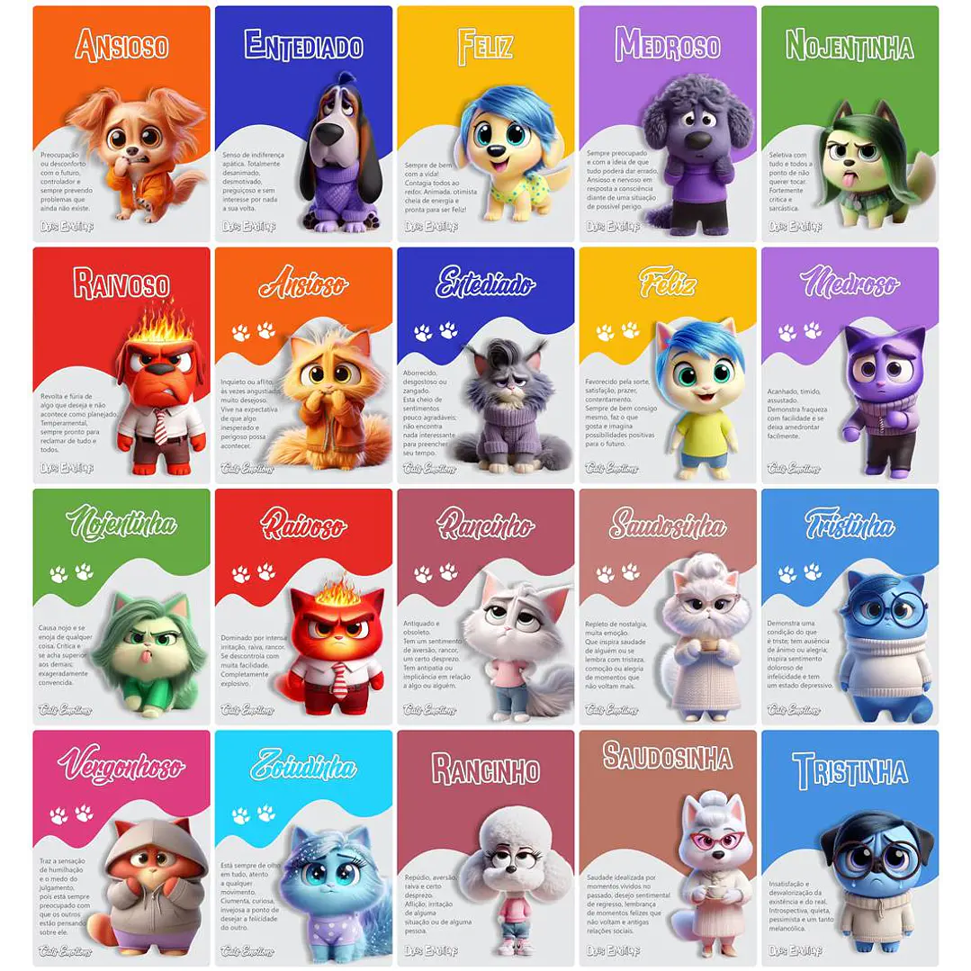 Kit Digital Divertidamente Dogs e Gatinhos Animais Emoções Arquivos em Png 3