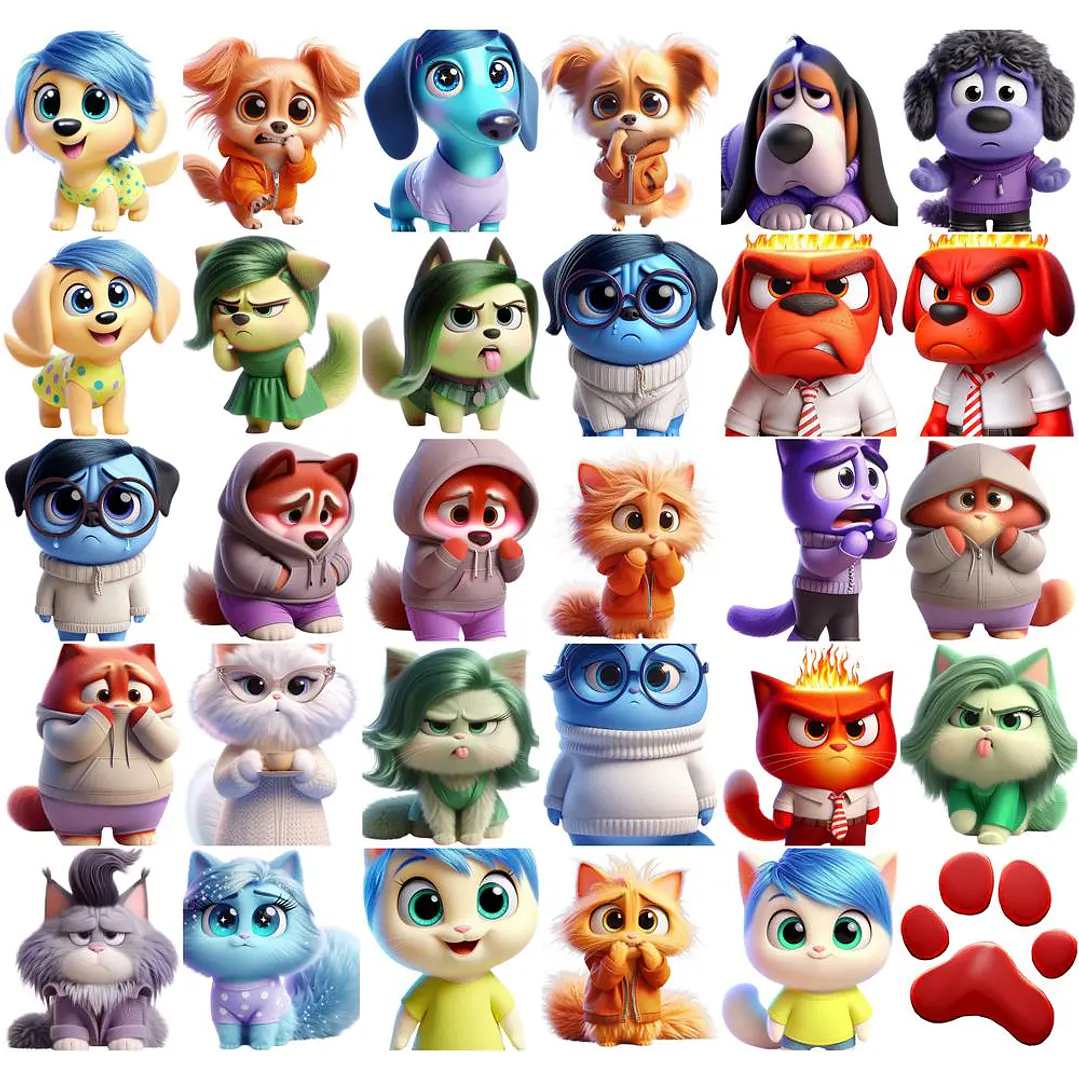 Kit Digital Divertidamente Dogs e Gatinhos Animais Emoções Arquivos em Png 4