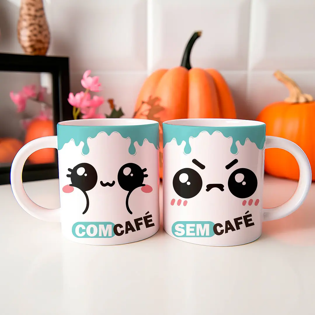 6 Artes para Caneca Carinhas Com Café Sem Café Arquivo Editável 3