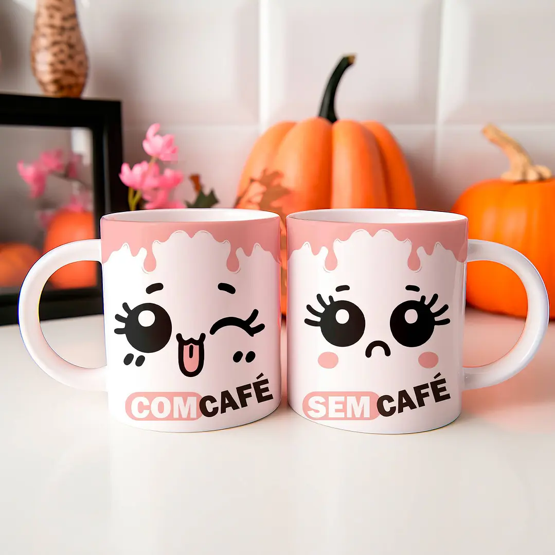 6 Artes para Caneca Carinhas Com Café Sem Café Arquivo Editável 4