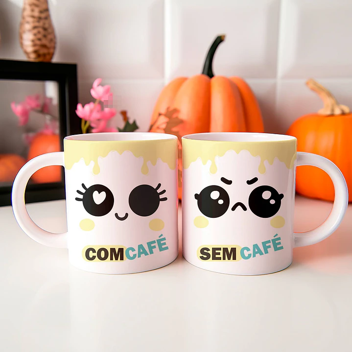 6 Artes para Caneca Carinhas Com Café Sem Café Arquivo Editável 5
