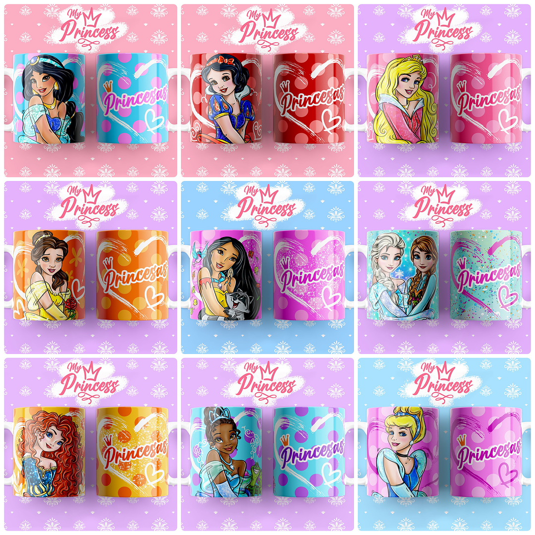 42 Artes para Caneca Princesas Arquivo Editável 1