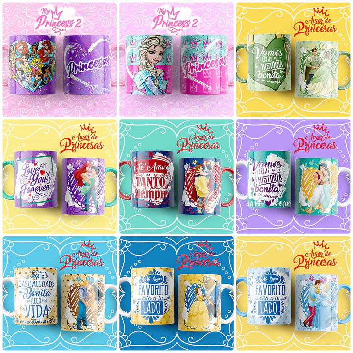 42 Artes para Caneca Princesas Arquivo Editável 6