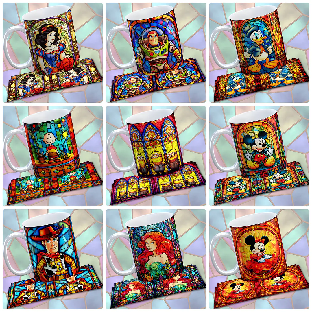 20 Artes para Canecas Personagens Vitral Arquivo em Jpg 2