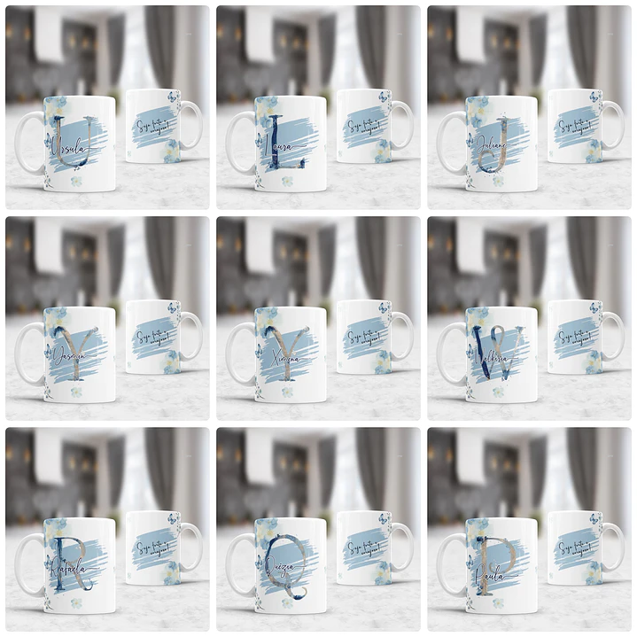 26 Artes para Canecas Alfabeto Azul Arquivo em CorelDraw  2