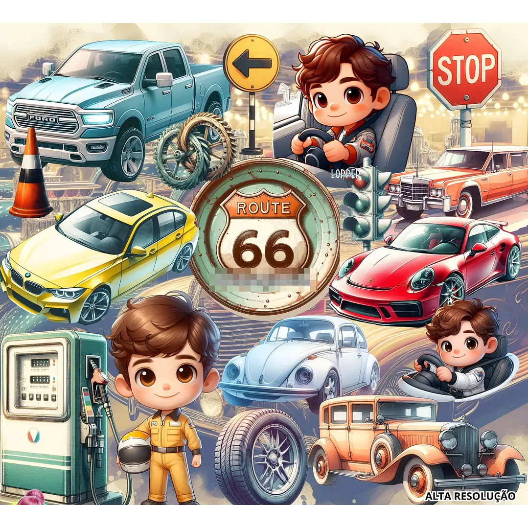 Kit Digital Carros Vintage em Png 1