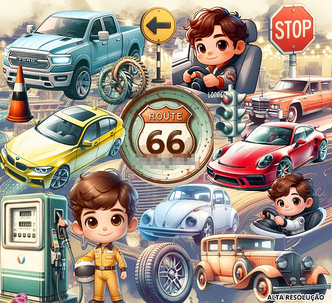 Kit Digital Carros Vintage em Png