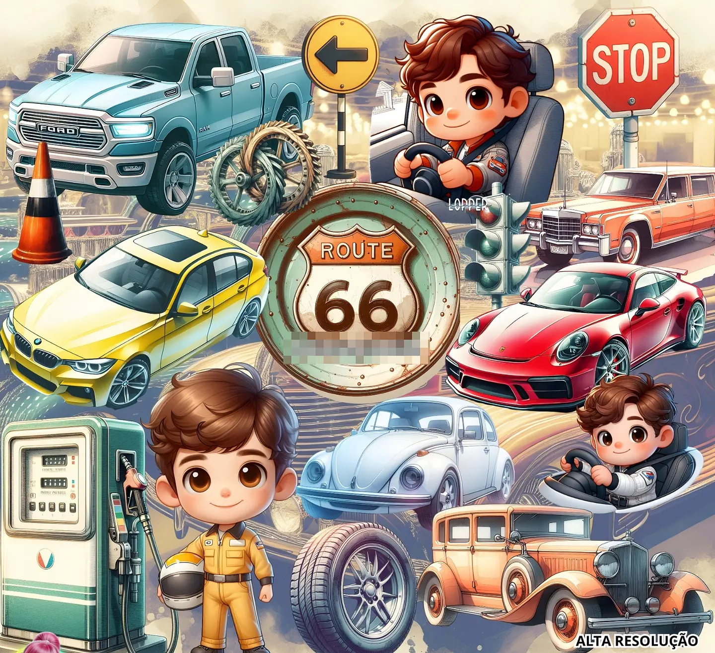 Kit Digital Carros Vintage em Png 1