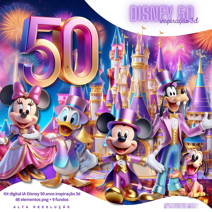 Kit Digital Disney 50 anos em Png  1