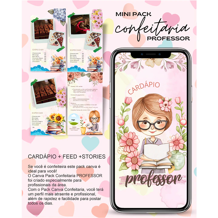 Pack Canva Confeiteira Cardápio Feed Stories Templates Editáveis  1