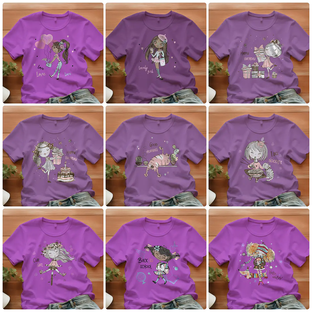 90 Artes para Camisa Meninas Arquivo em Eps 3