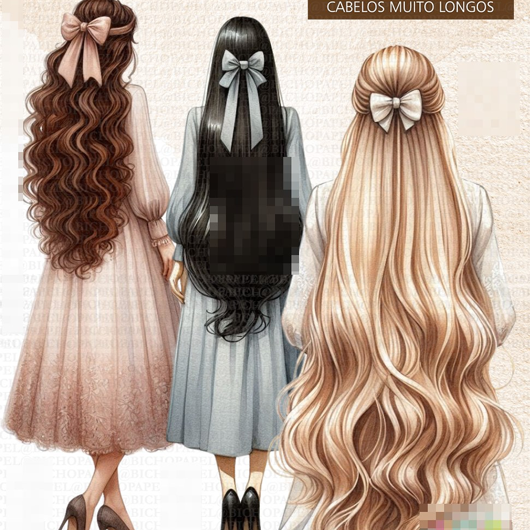 Kit Digital Mulher de Cabelos Compridos em Png   3