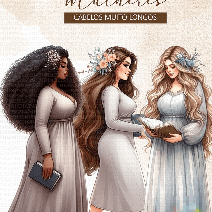 Kit Digital Mulher de Cabelos Compridos em Png   4