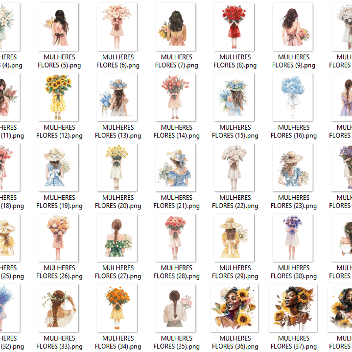 Kit Digital Mulheres Flores Floral em Png 2