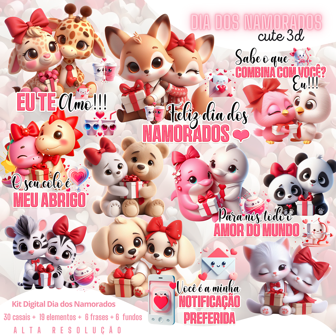 Kit Digital Dia dos Namorados Bichinhos em Png  1